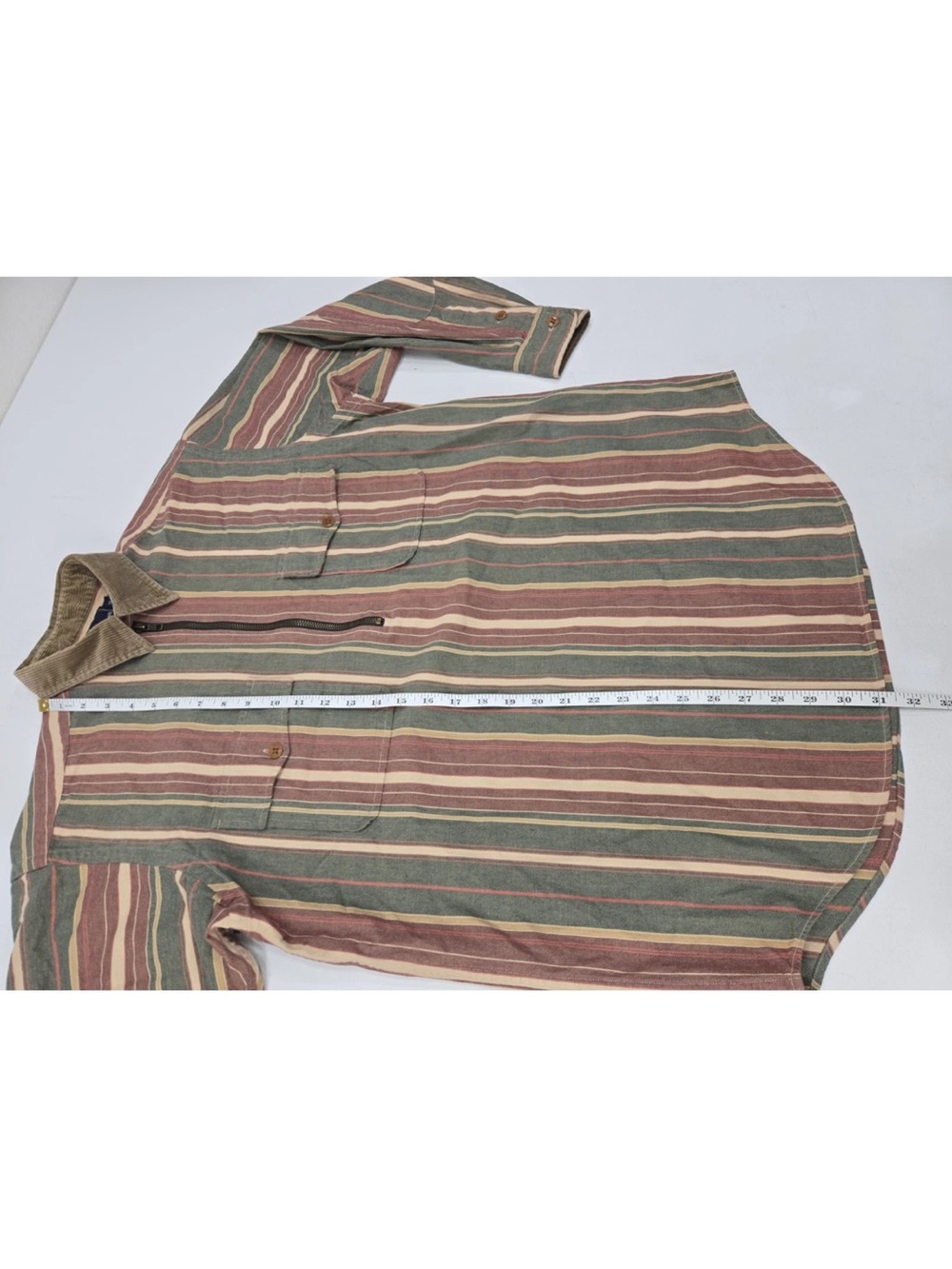 Polo Ralph Lauren Striped Vintage Cotton With Corduroy Collar Shacket Half Zip M - Picture 6 of 7